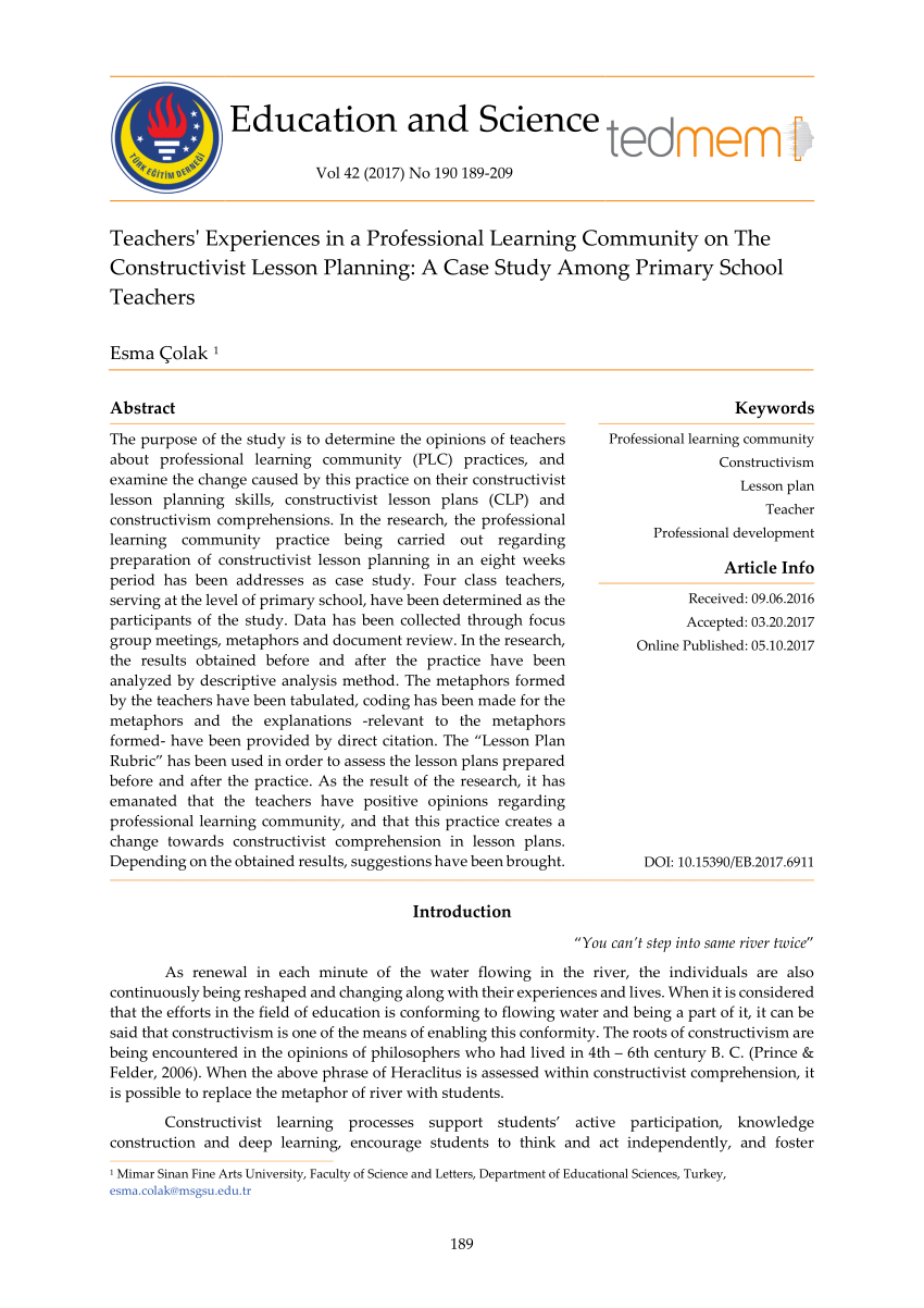 Pdf) Teachers&amp;#039; Experiences In A Professional Learning