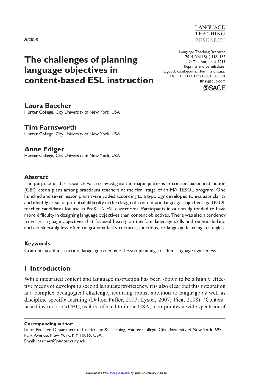 Pdf) The Challenges Of Planning Language Objectives In
