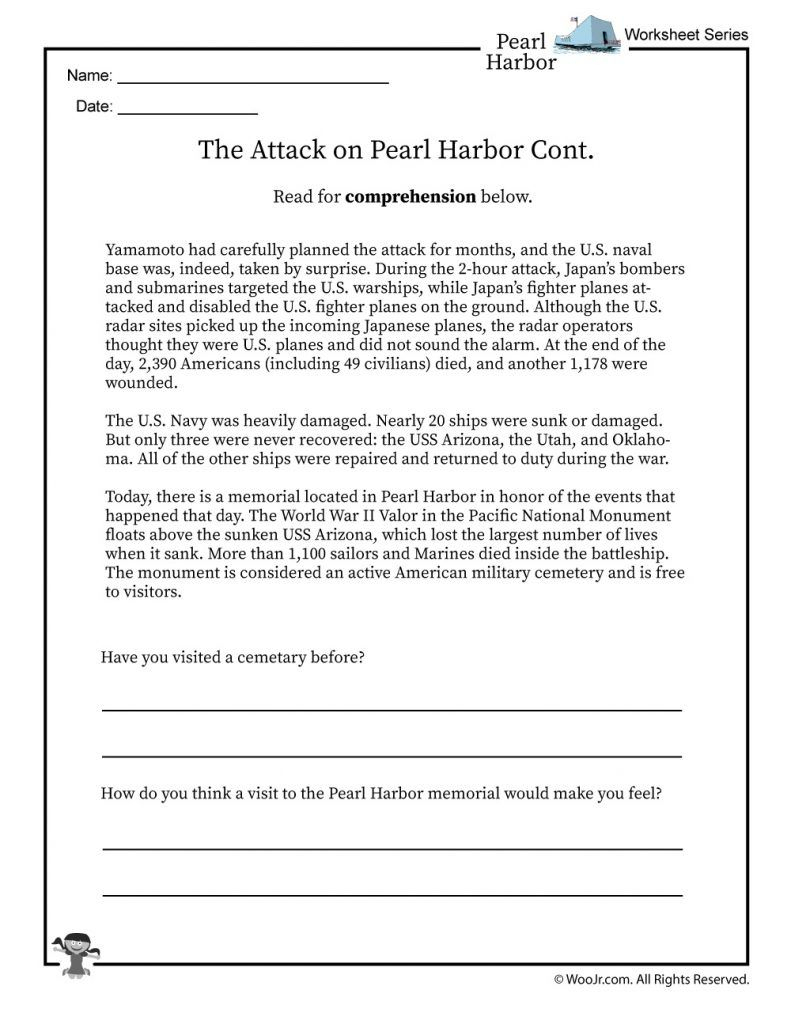 Pearl Harbor Reading Worksheet 2 | Pearl Harbor, Teaching