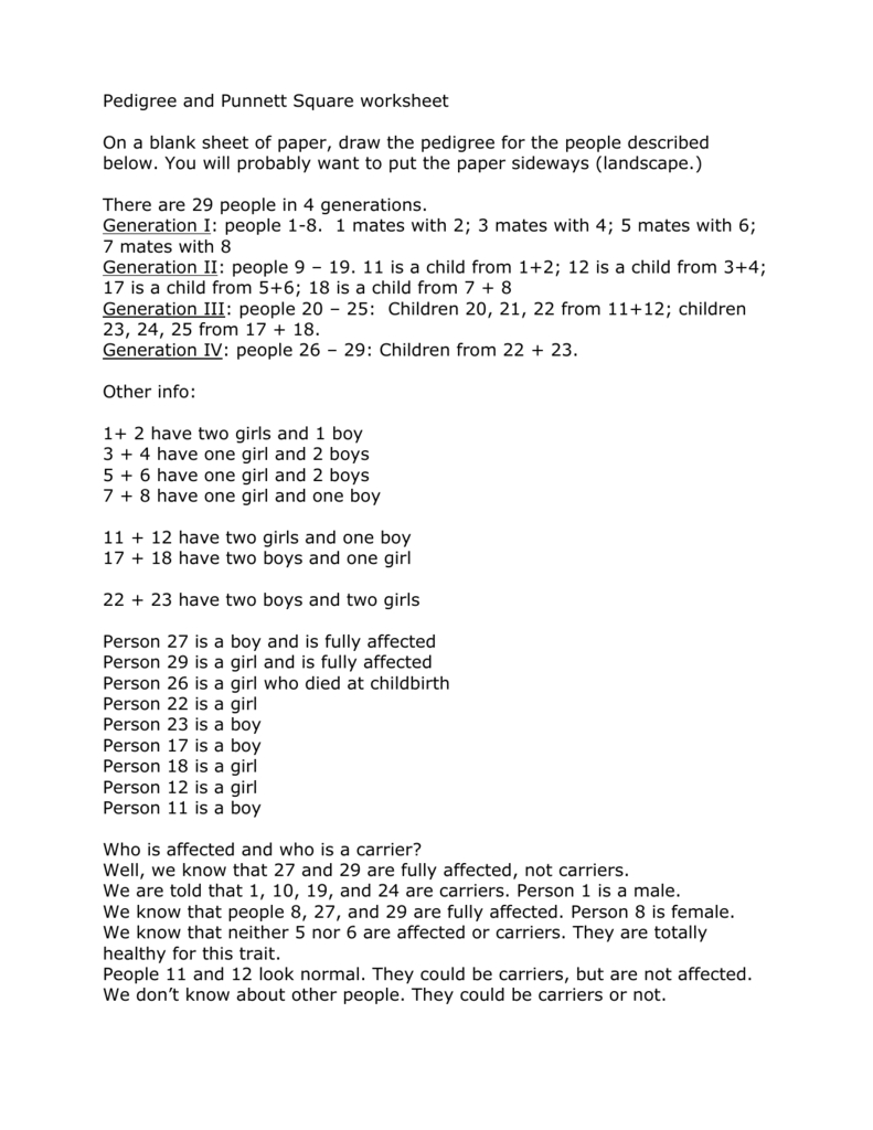 Pedigree And Punnett Square Worksheet