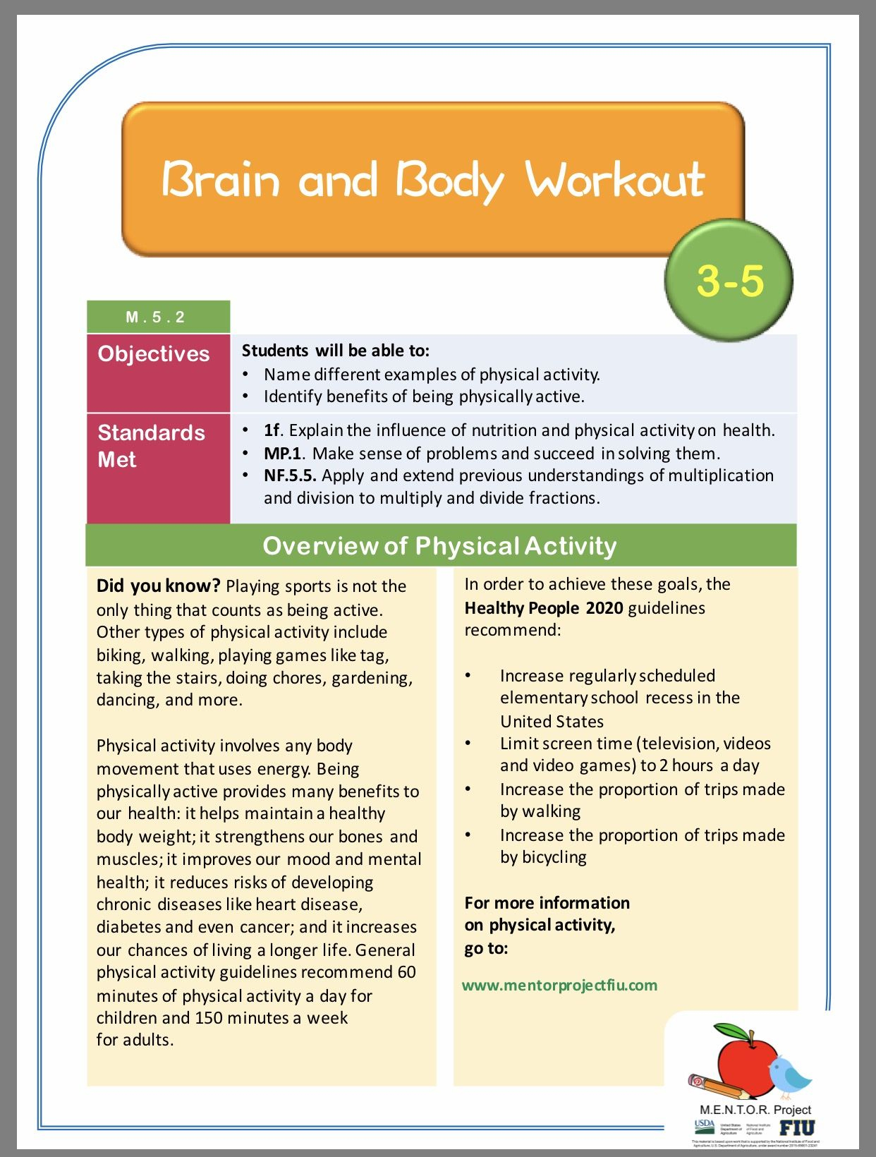 Physical Activity Social Science Lesson Plan For Grades K-2 | Lesson