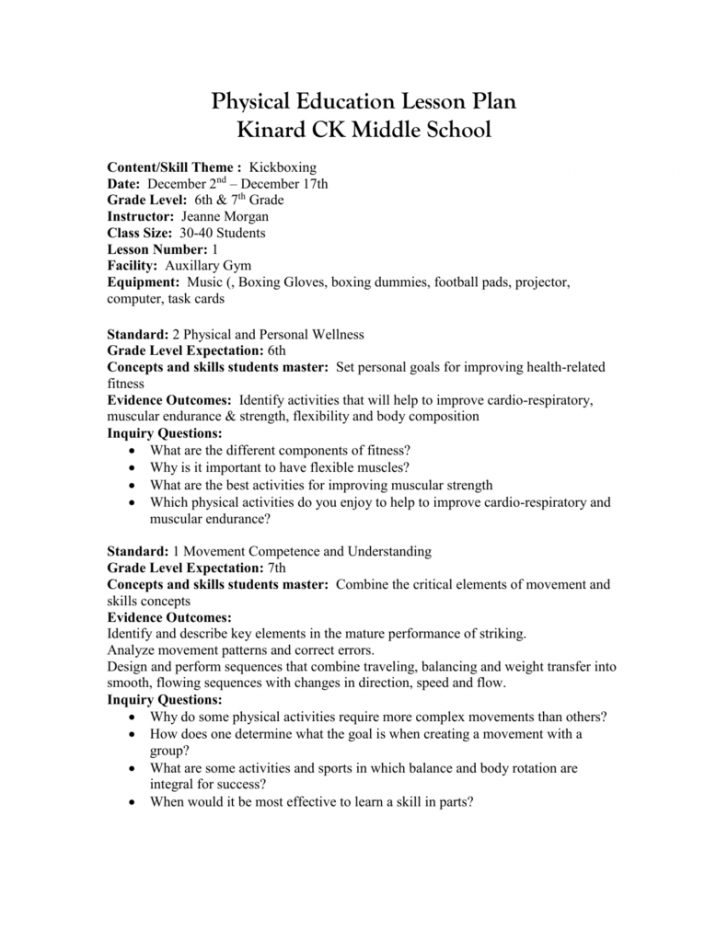 physical education health lesson plans elementary
