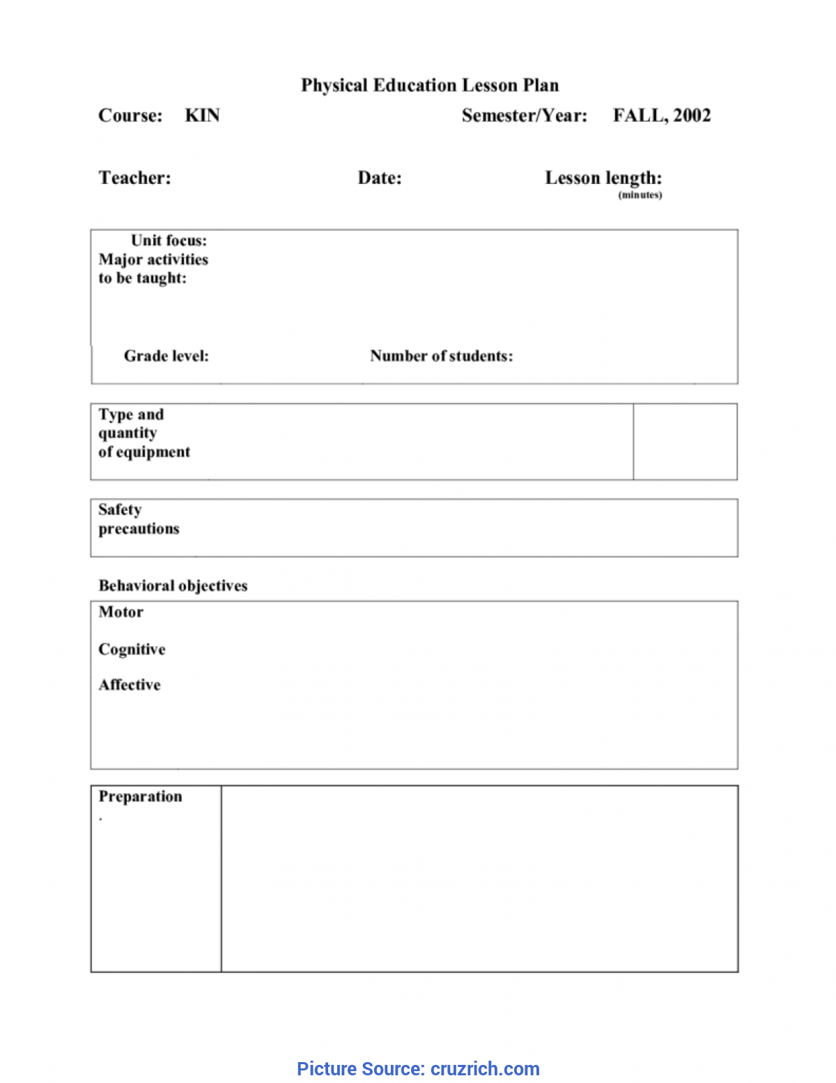 Physical Education Lesson Plan Template Principal Illustr