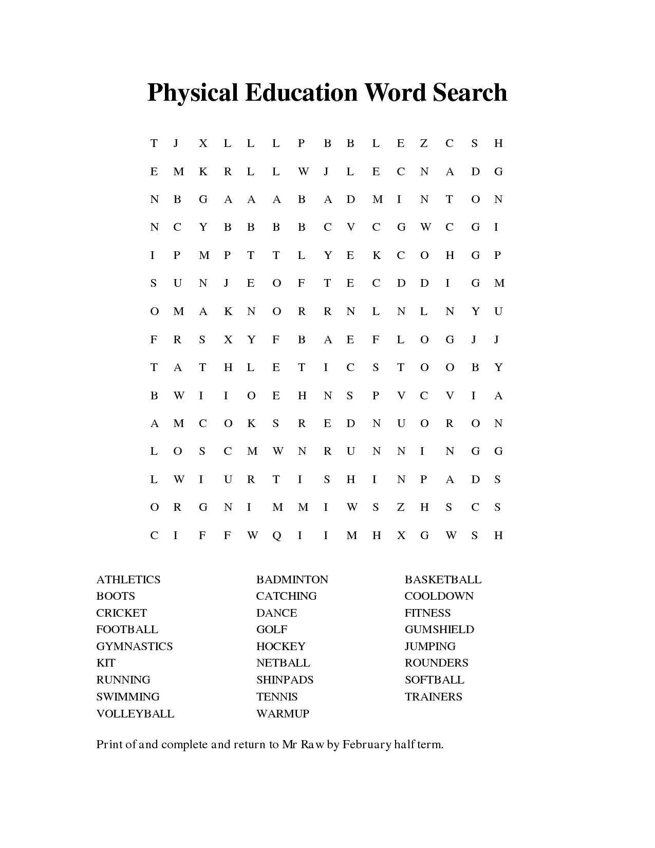 Physical Education Word Search | Physical Education, Health