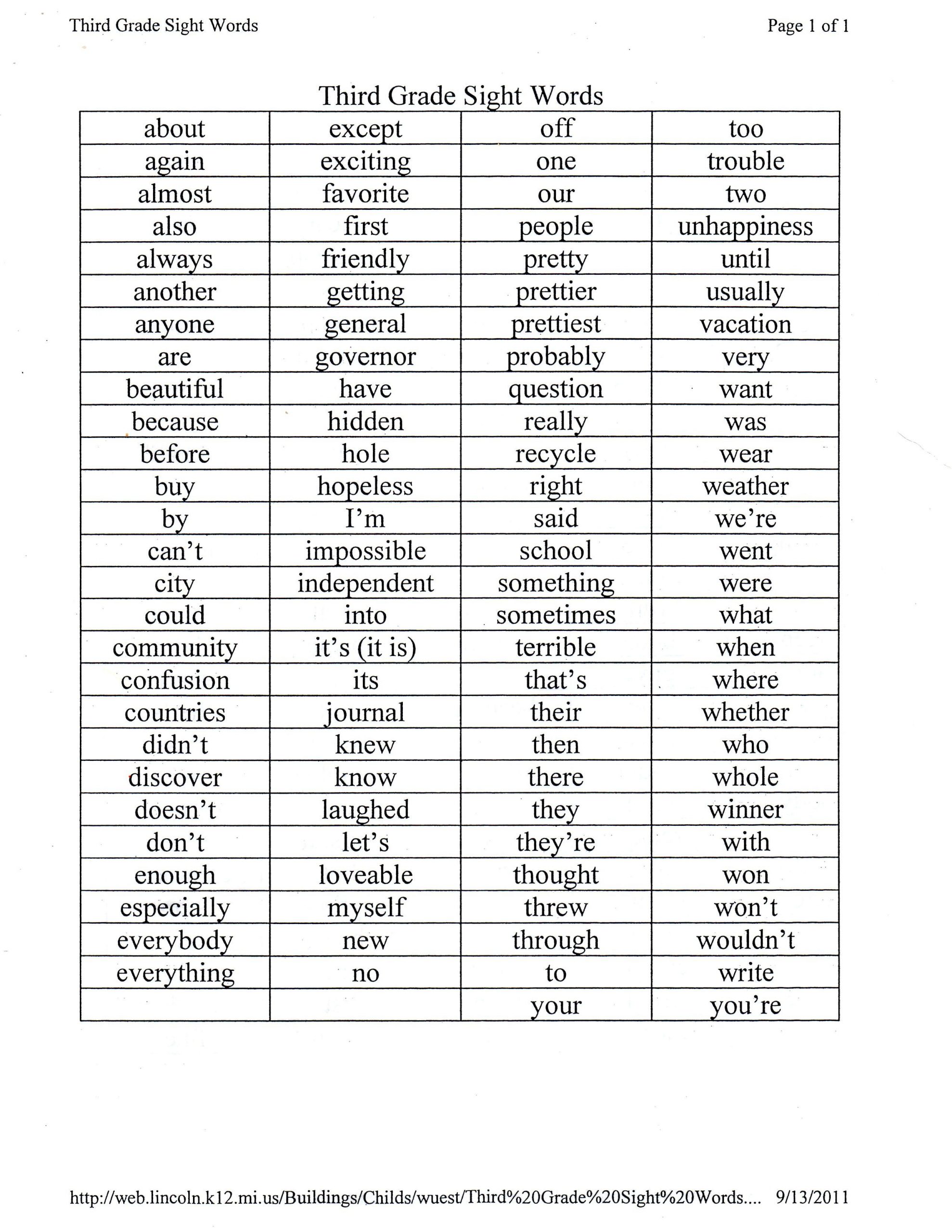 Pics Photos - Third Grade Reading Sight Word List | Third