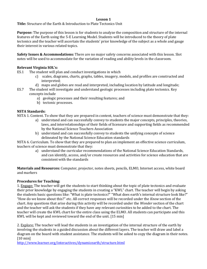 Plate Tectonics Lesson Plans