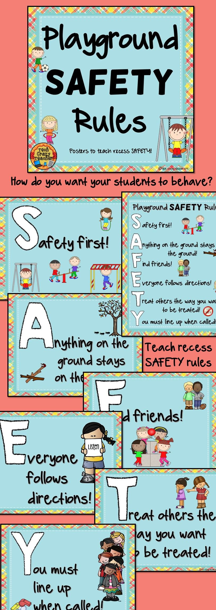 Playground And Recess Safety Rules Posters Teaching Safety Lesson 