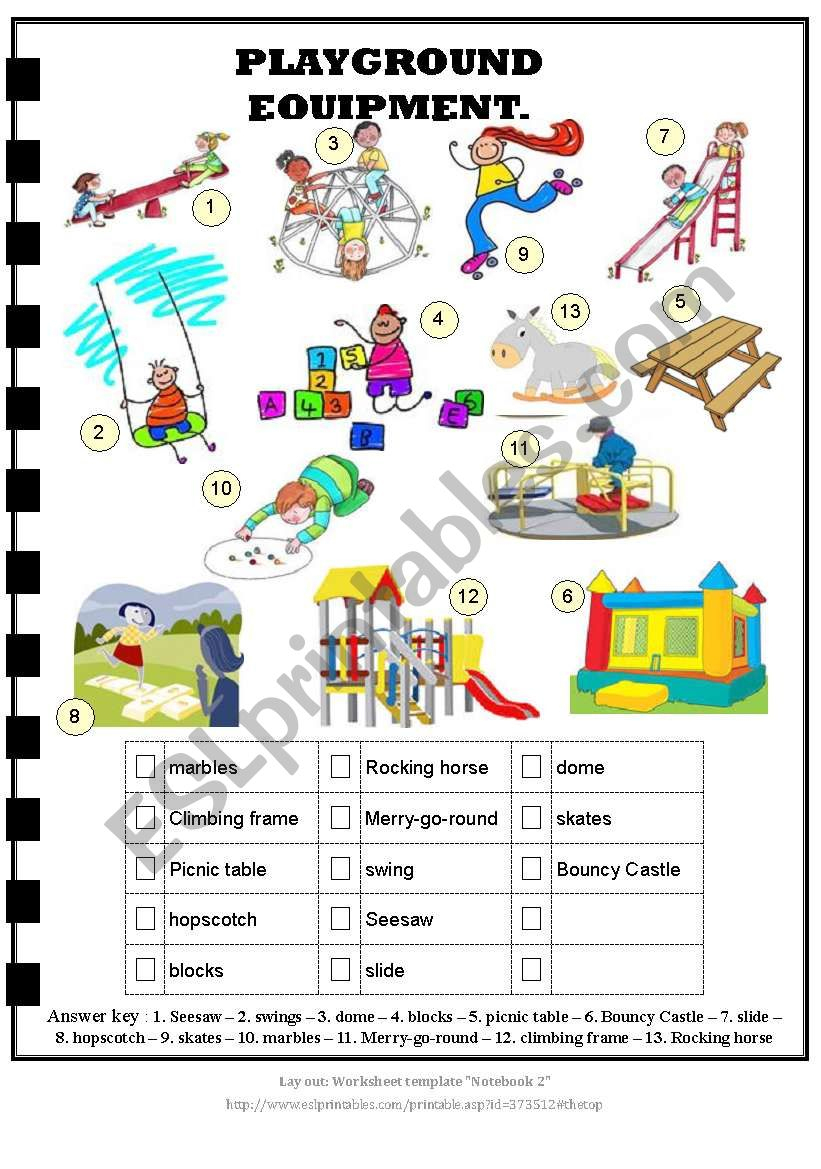 Playground Equipment + Answer Key - Esl Worksheetlolelozano