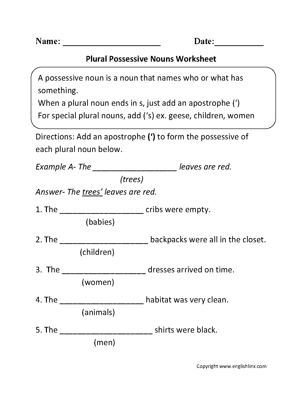 Plural Possessive Nouns Worksheets … (With Images