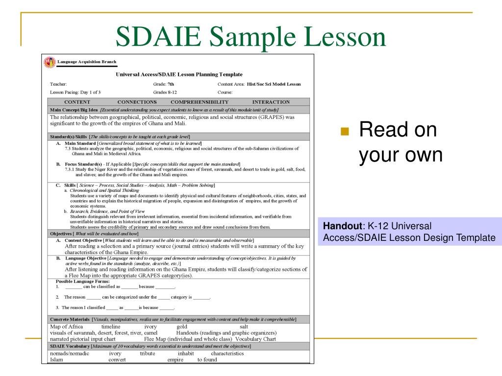 Ppt - Universal Access/sdaie Session 2: Lesson Design