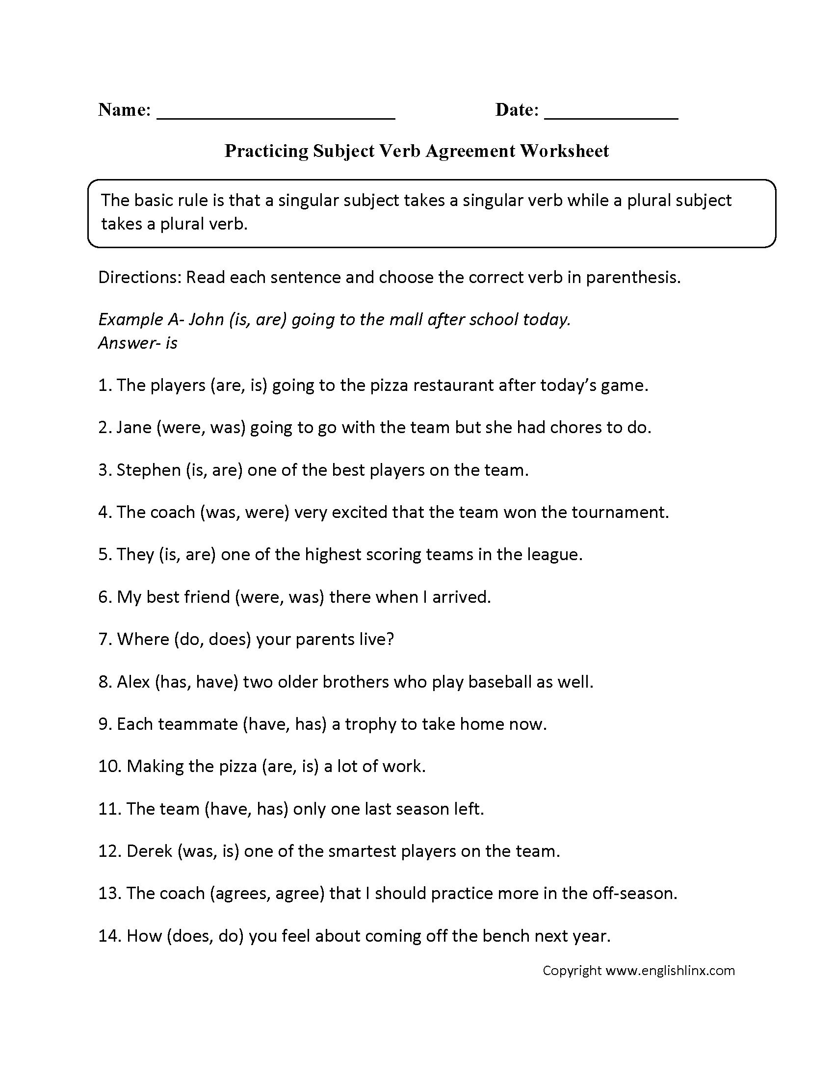 Practicing Subject Verb Agreement Worksheet (With Images