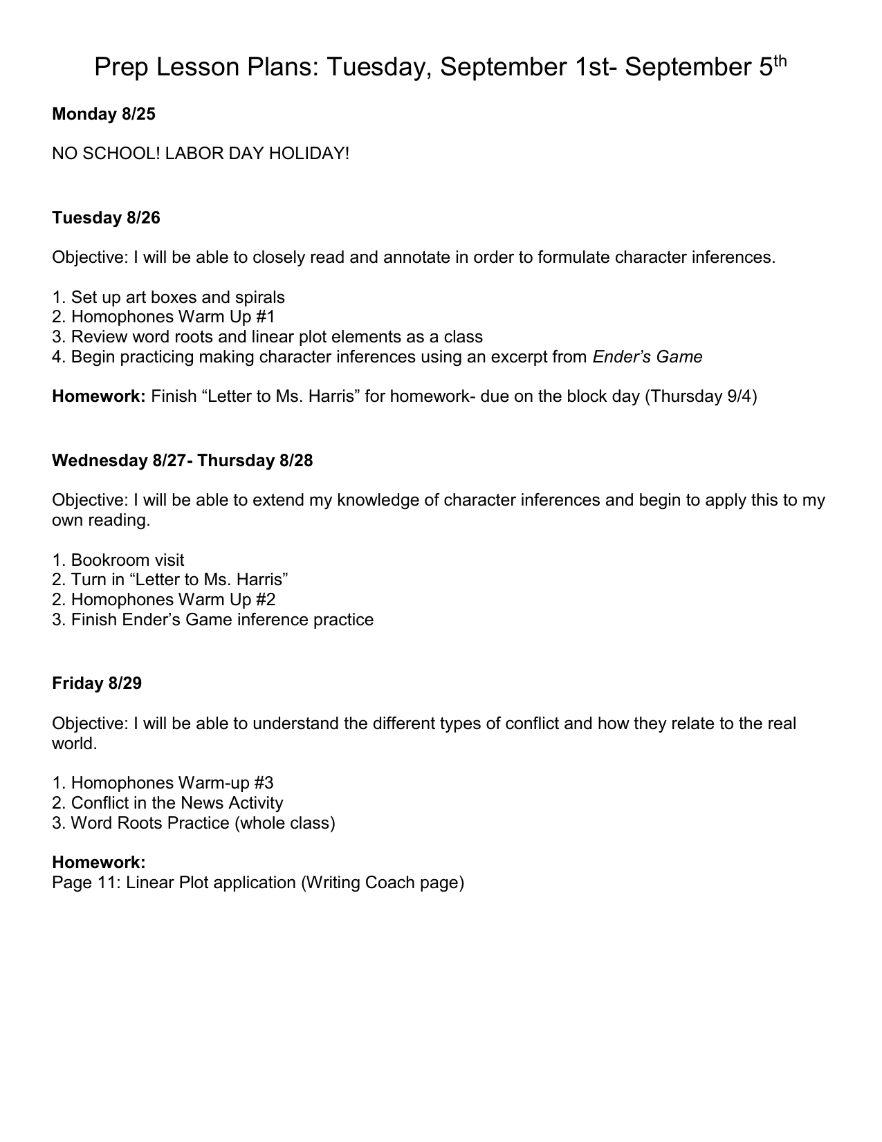 Prep Week 2 Lesson Plan