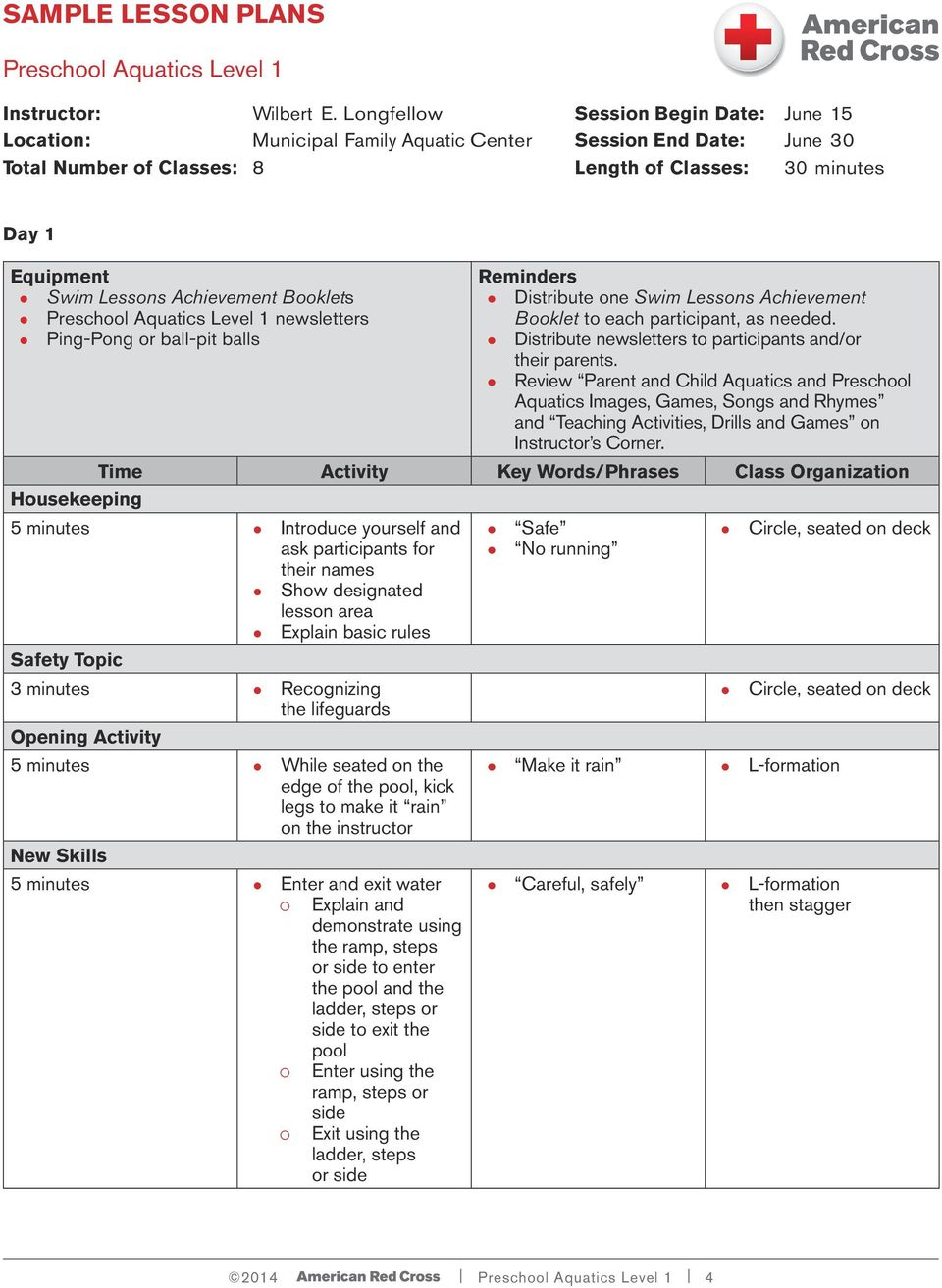 Preschool Aquatics Level 1 Pdf Free Download 5 