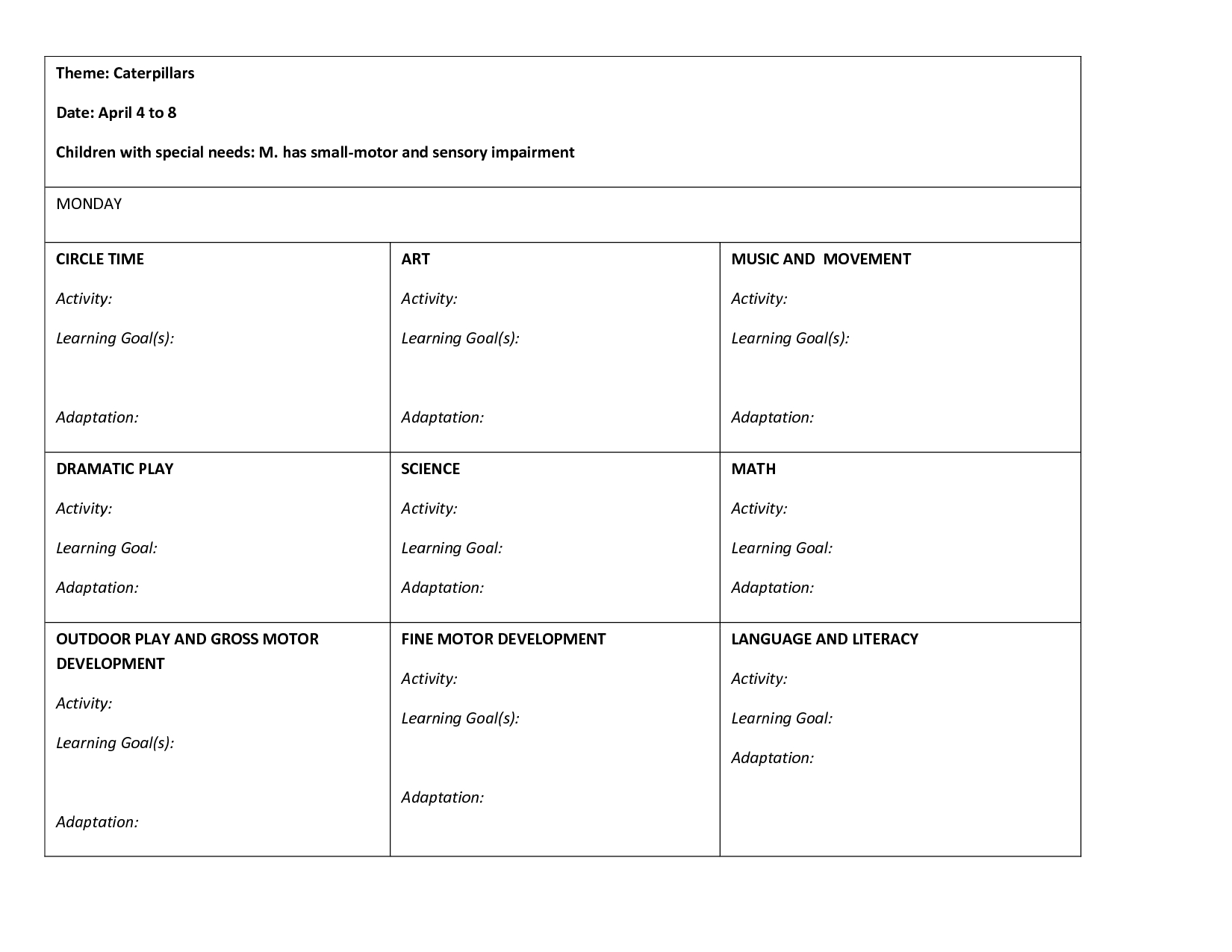 Preschool Lesson Plan Template | Preschool Lesson Plan