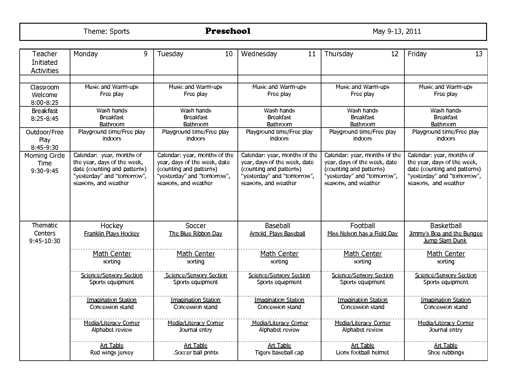 Preschool Lesson Plans Sports Theme - Google Search