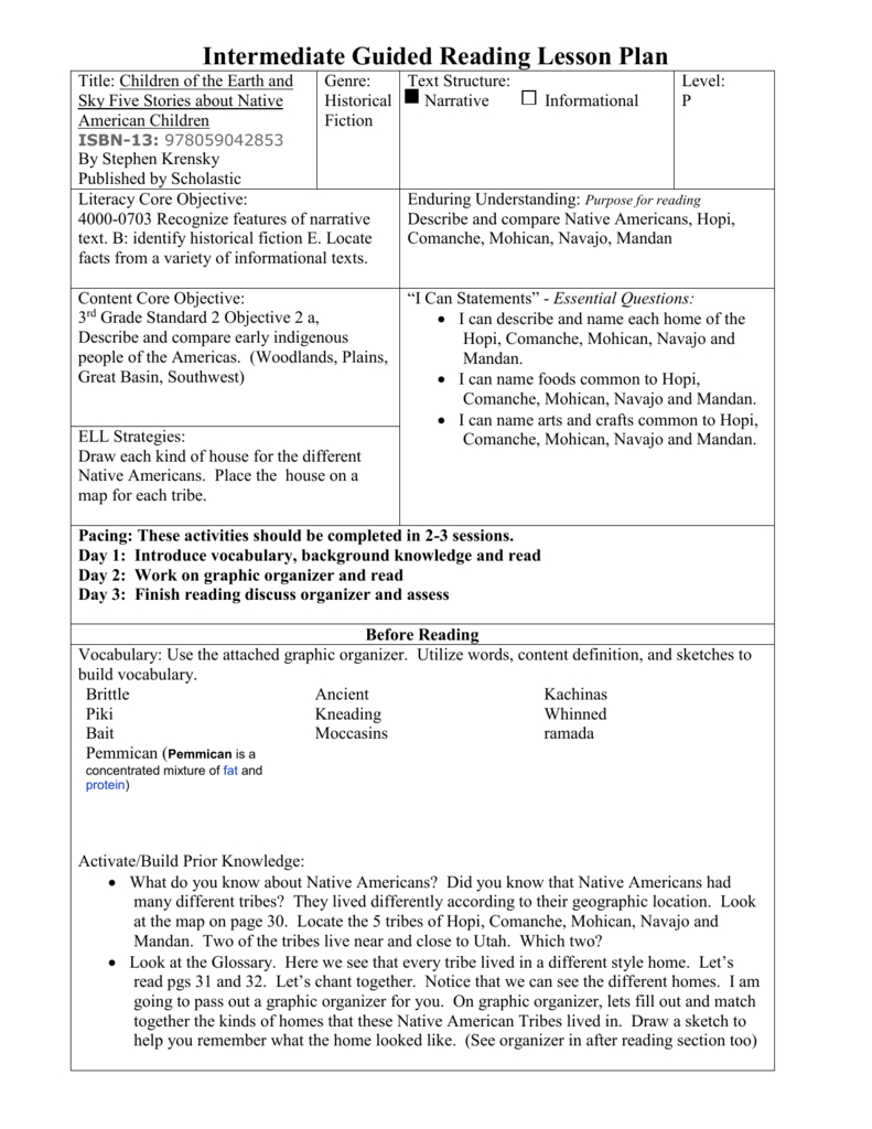 Primary Guided Reading Lesson Plan