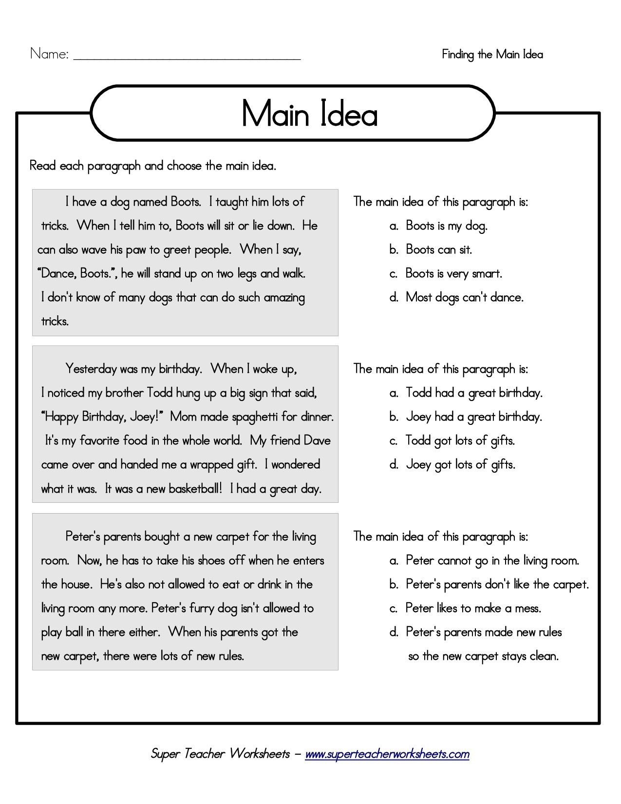 Printable 5Th Grade Main Idea Worksheets | Lectura De