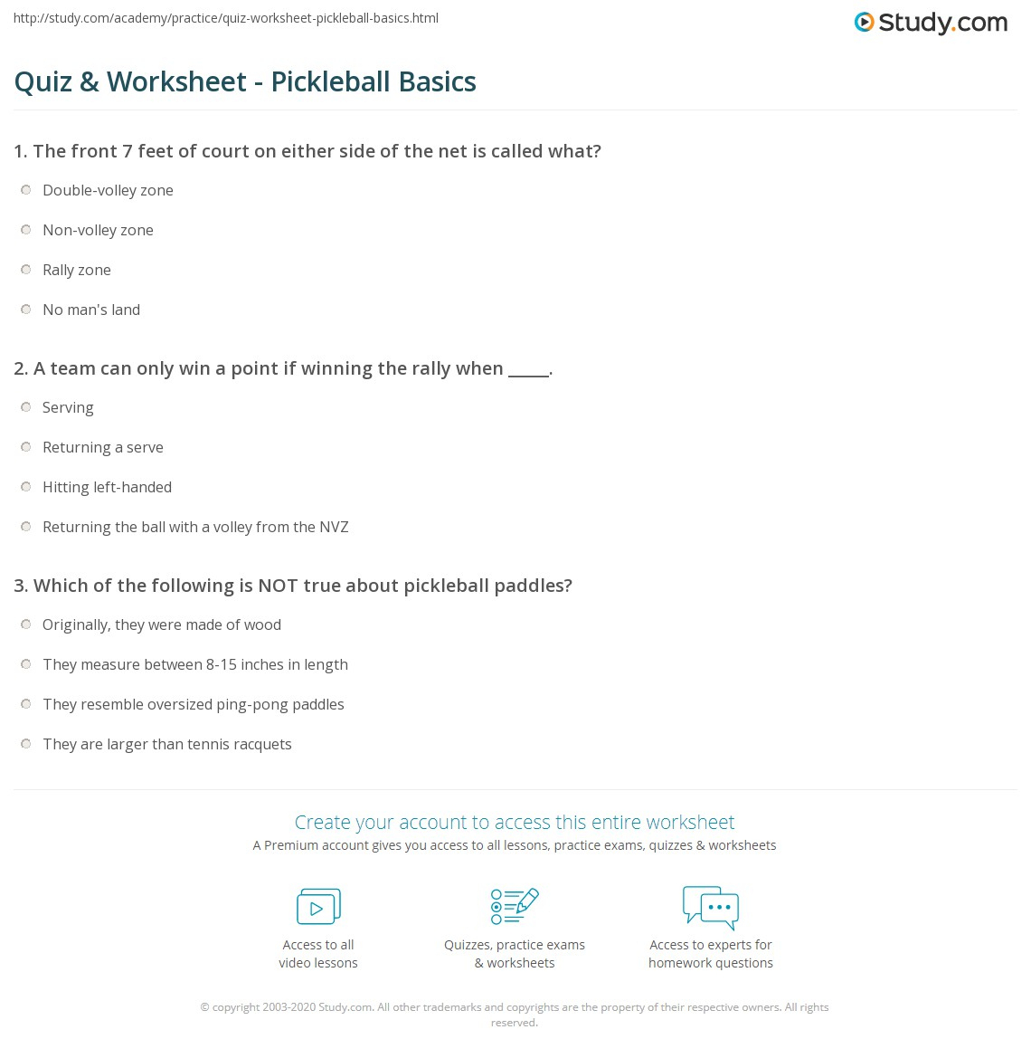 Quiz &amp;amp; Worksheet - Pickleball Basics | Study