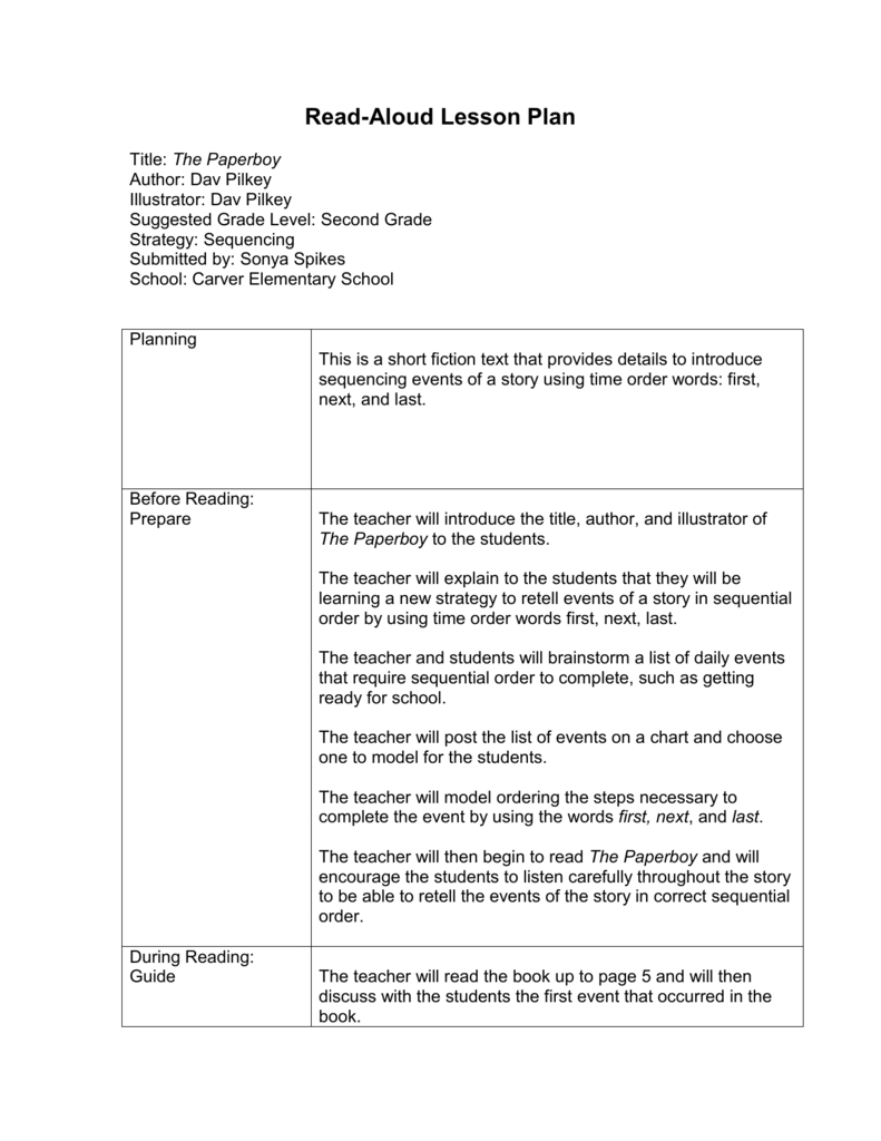 Read-Aloud Lesson Plan - Curry School Of Education