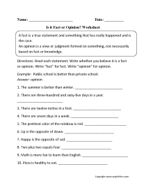 Reading Worksheets | Fact And Opinion Worksheets
