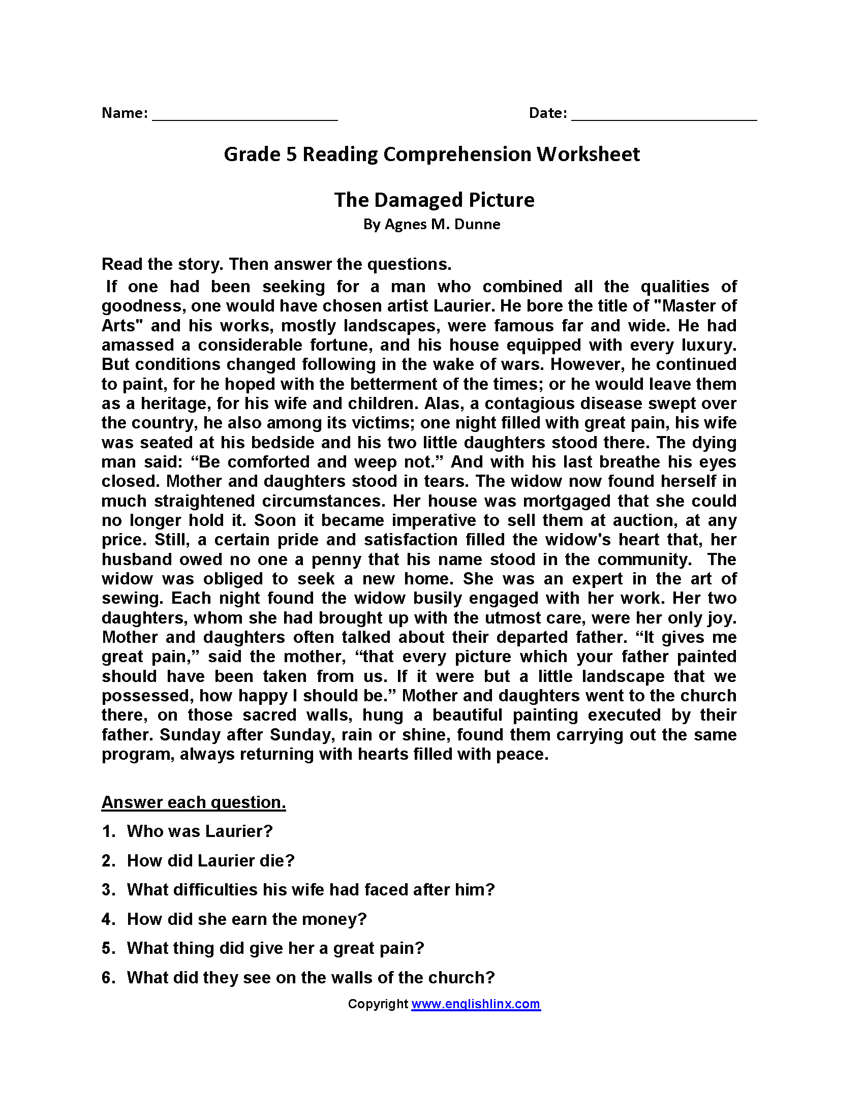 Reading Worksheets | Fifth Grade Reading Worksheets