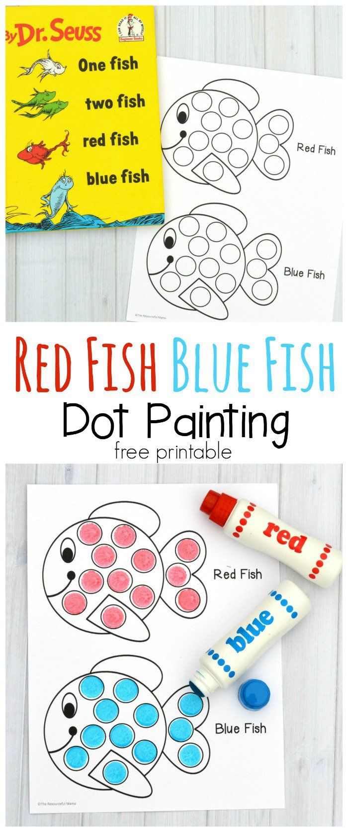 Red Fish Blue Fish Dot Painting Activity | Dr Seuss Crafts