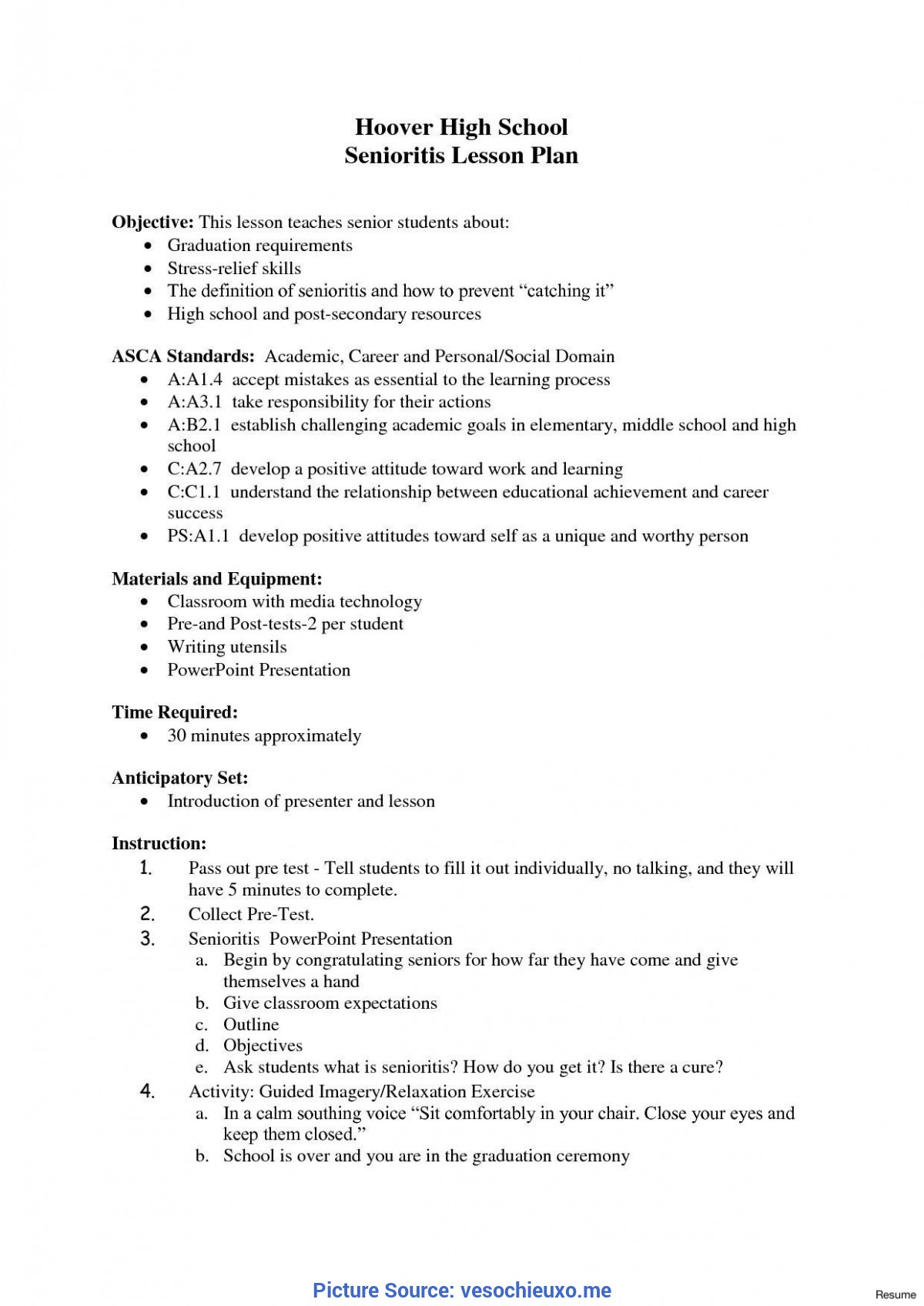 Regular Lesson Plan Objectives Sample Teacher Resume