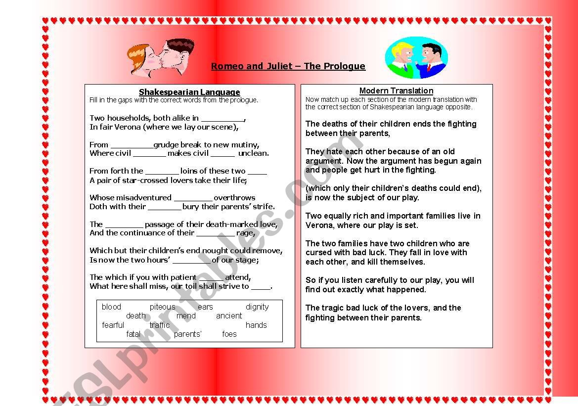 Romeo And Juliet´s Prologue - Esl Worksheetsuperbabuskina