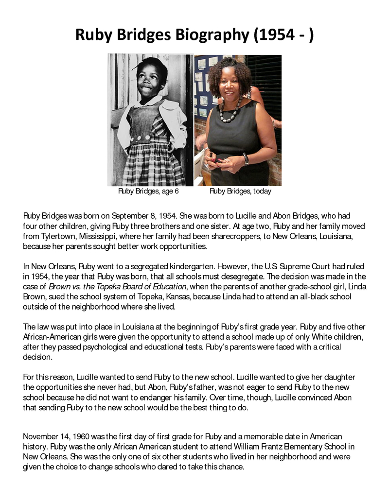 ruby bridges biography docx ruby bridges black history