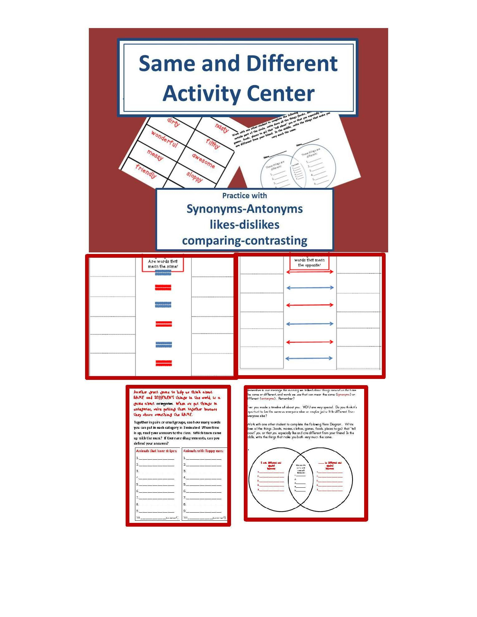 Same And Different Activities Center | Speech, Language