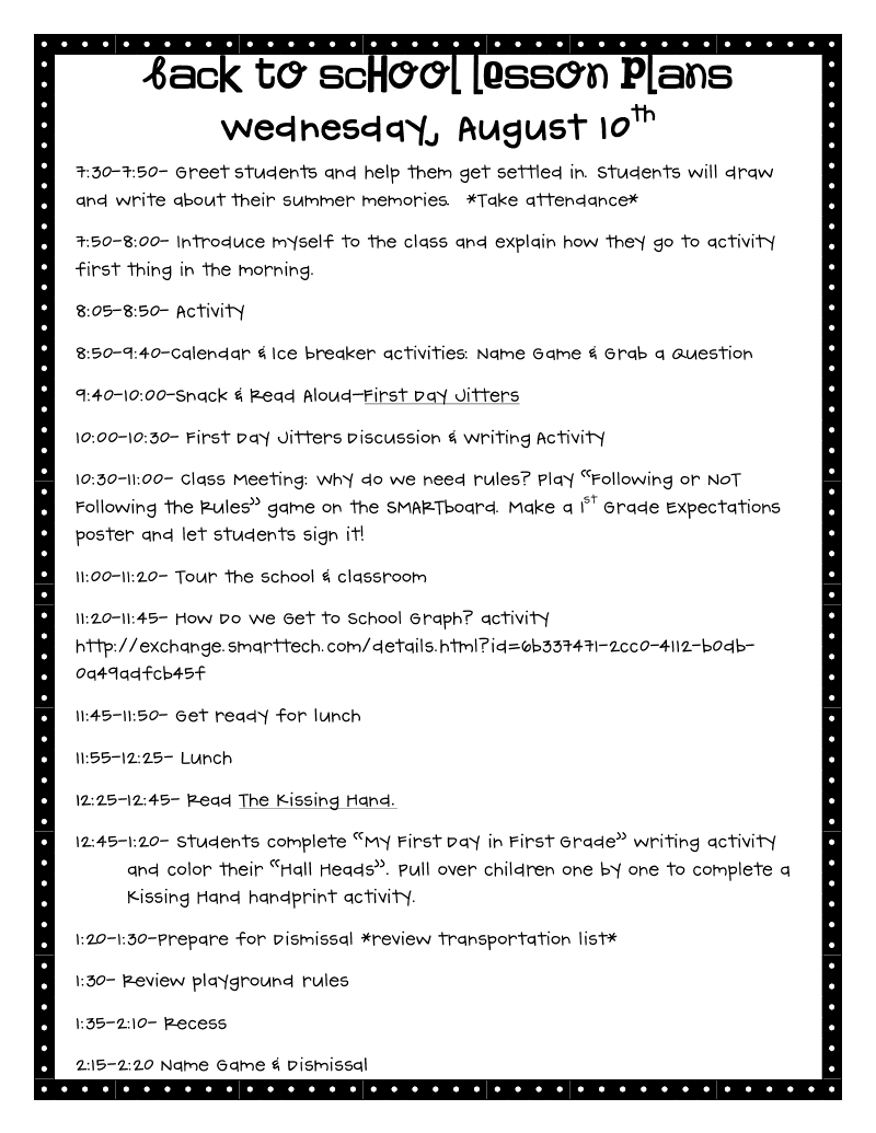 Sample First Day Lesson Plans | School Lesson Plans