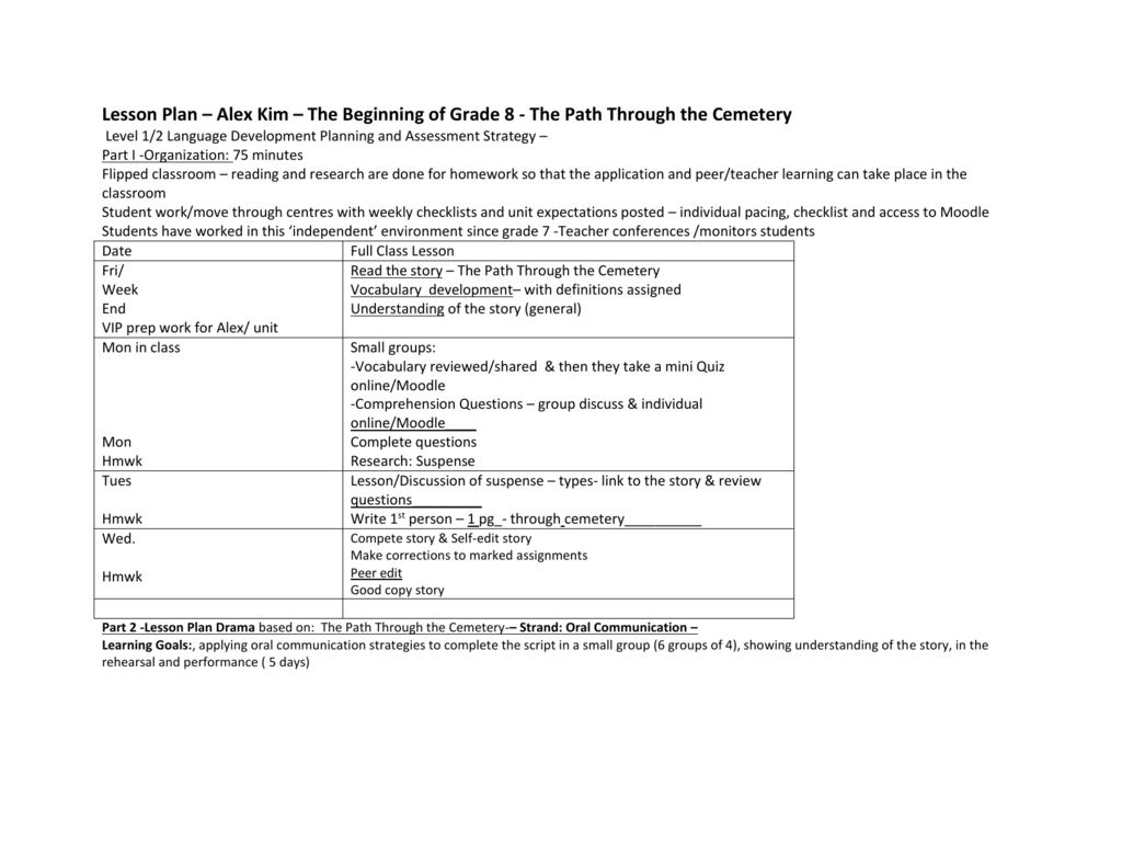 Sample Lesson Plan For Alex