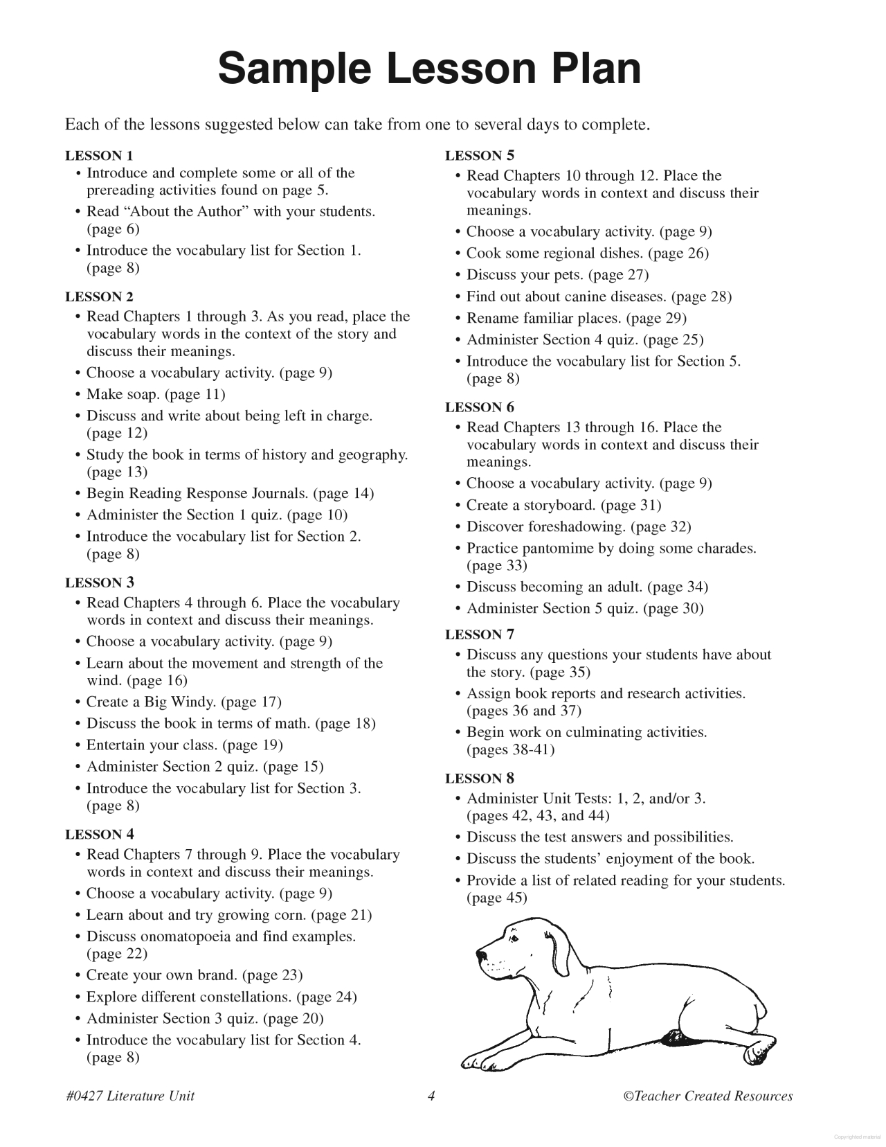 Sample Lesson Plan - Old Yeller | Old Yeller, 4Th Grade