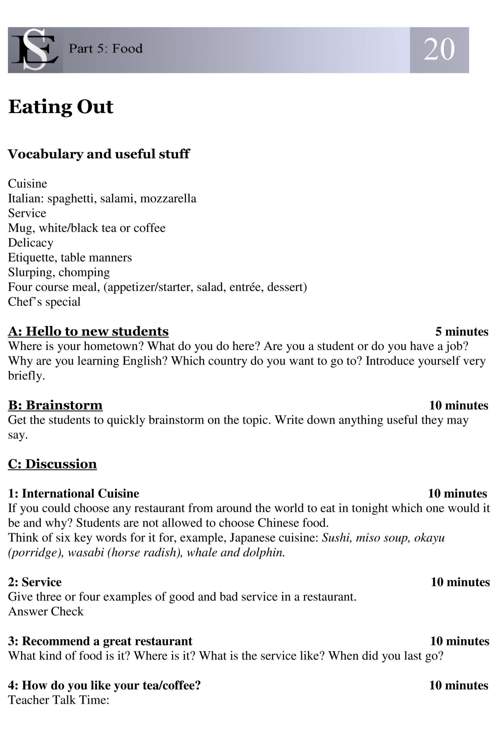 Sample Lesson Plan: T20 Eating Out | Lesson Plans, How To