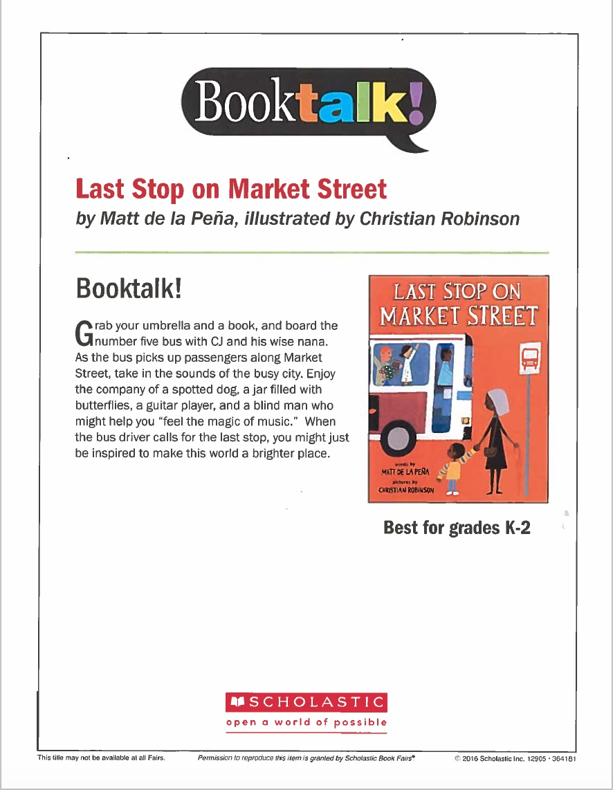 Scholastic Book Talk – Last Stop On Market Street | Booking