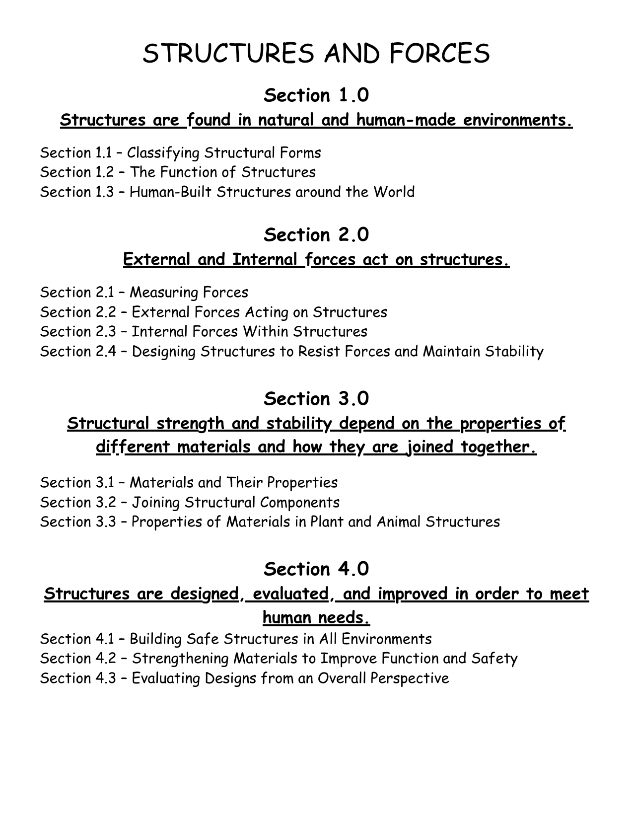 Science 7 Structure And Forces Unit And Lesson Plans