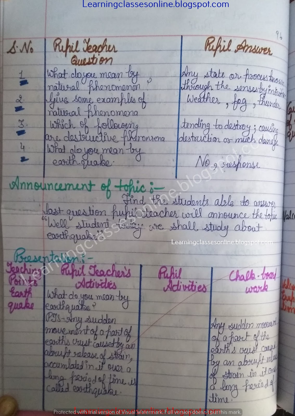 Science Evs Lesson Plan On Earthquake