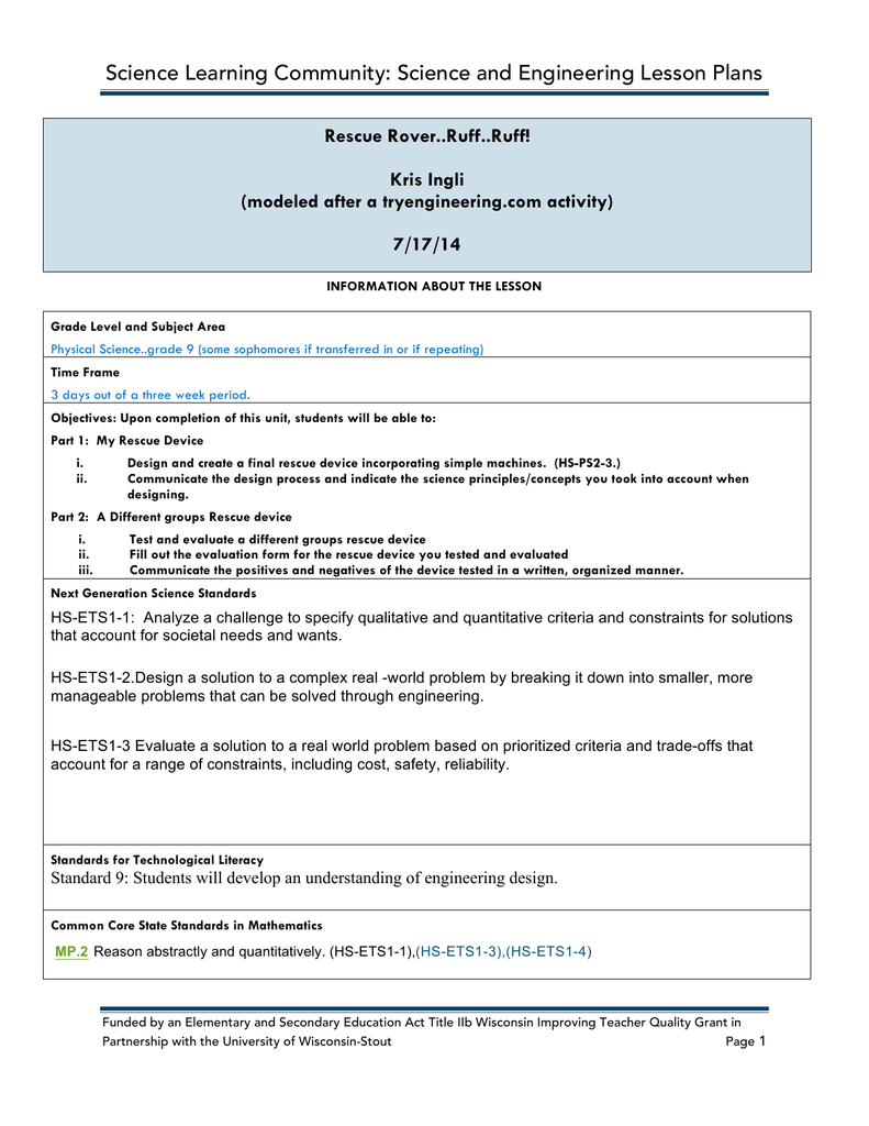 Science Learning Community: Science And Engineering Lesson