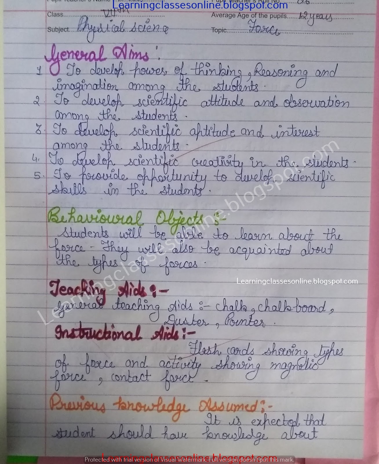 Science Lesson Plan For Physics Teachers On Force