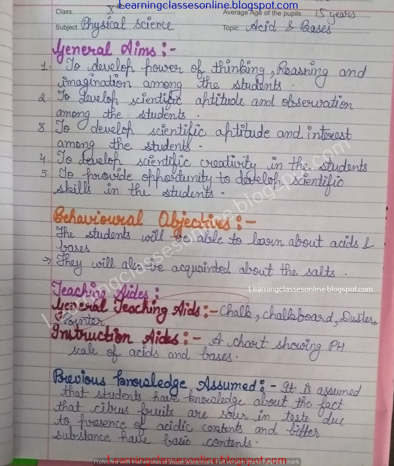 Science Lesson Plan On Acid And Bases