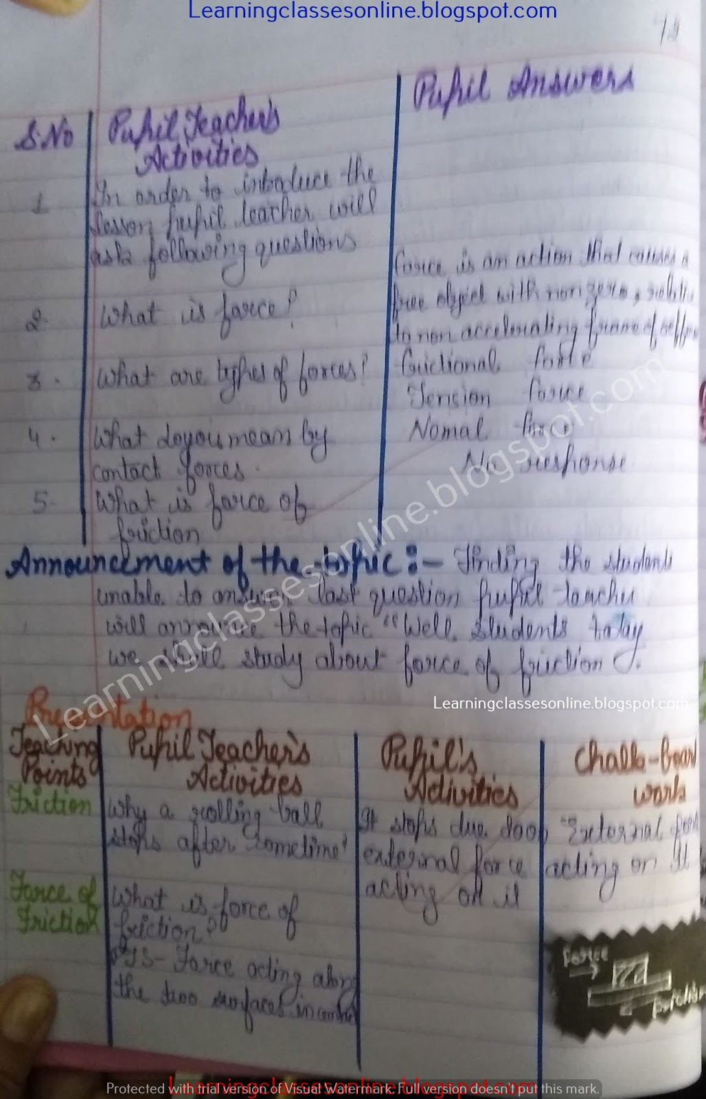 Science Lesson Plan On Frictional Force