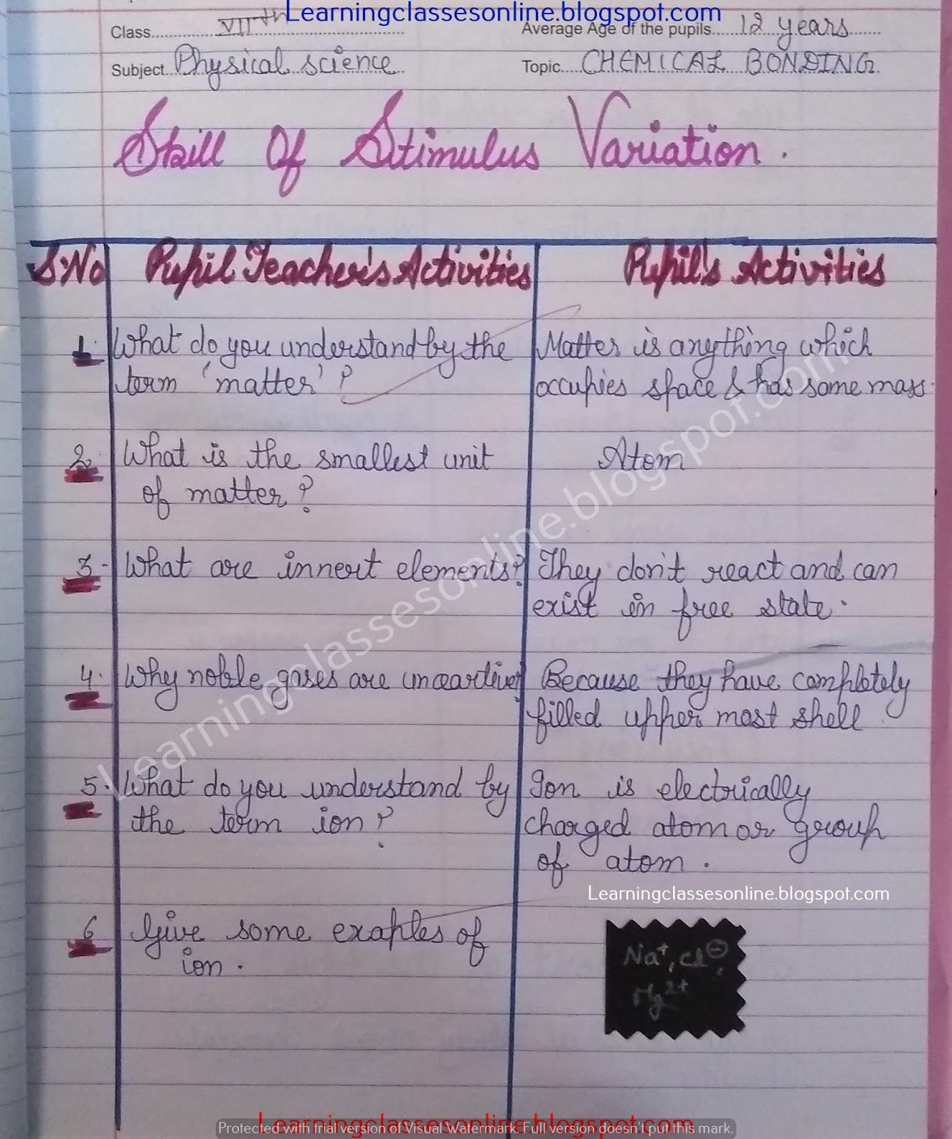 Science Lesson Plan On Skill Of Stimulus Variation | Science