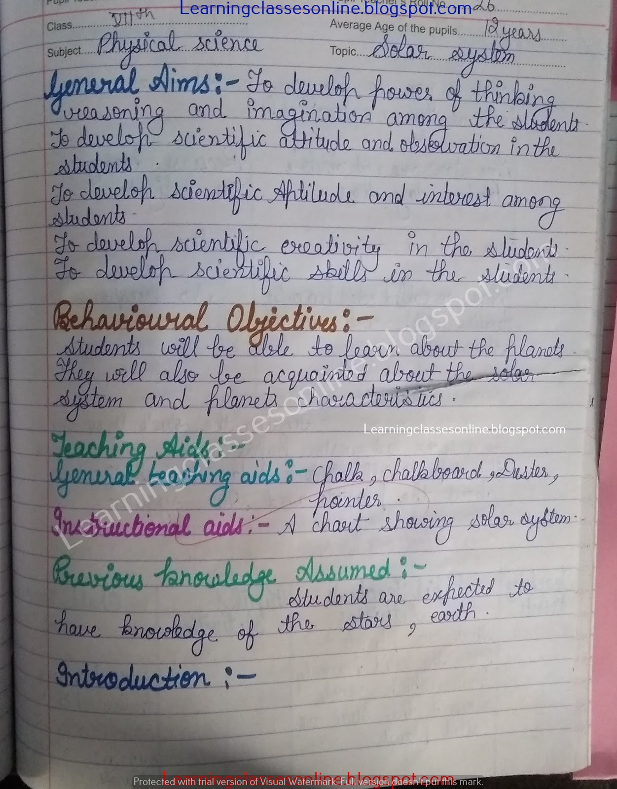 Science Lesson Plan On Solar System