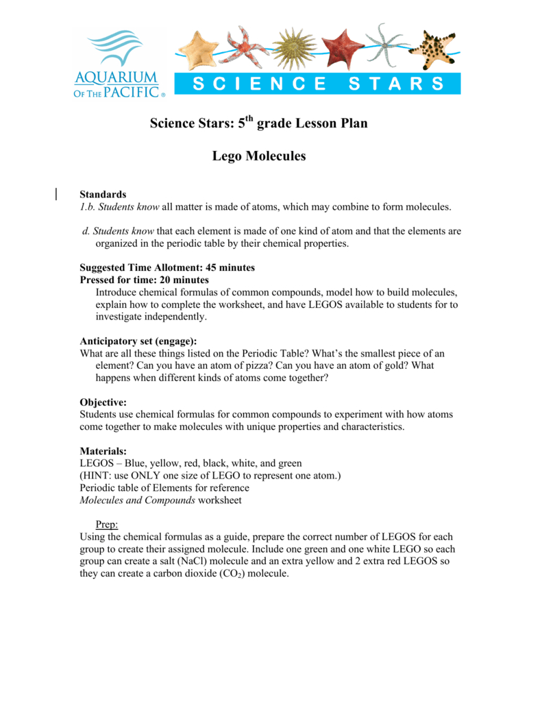 Science Stars: 5Th Grade Lesson Plan Lego Molecules