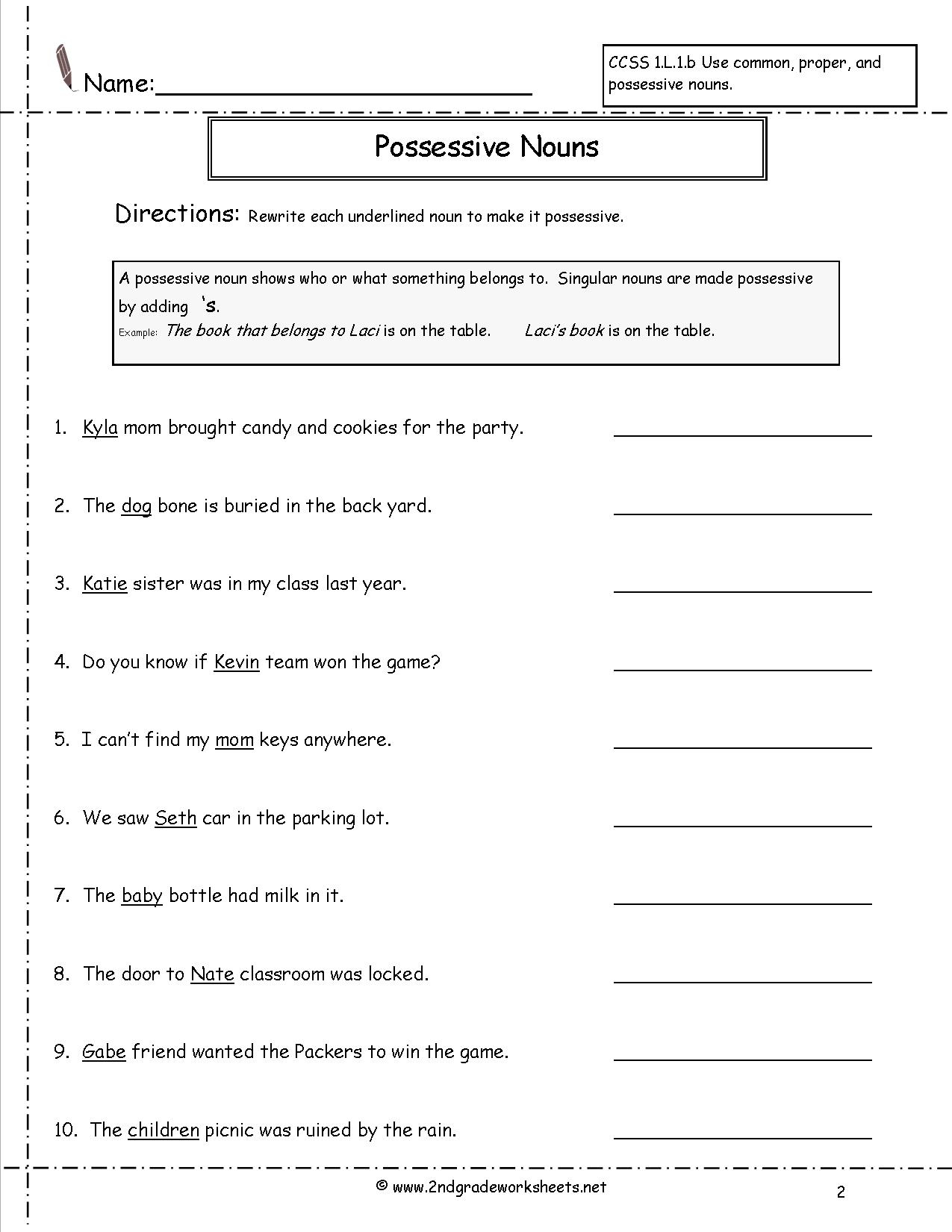 Second Grade Possessive Nouns Worksheets