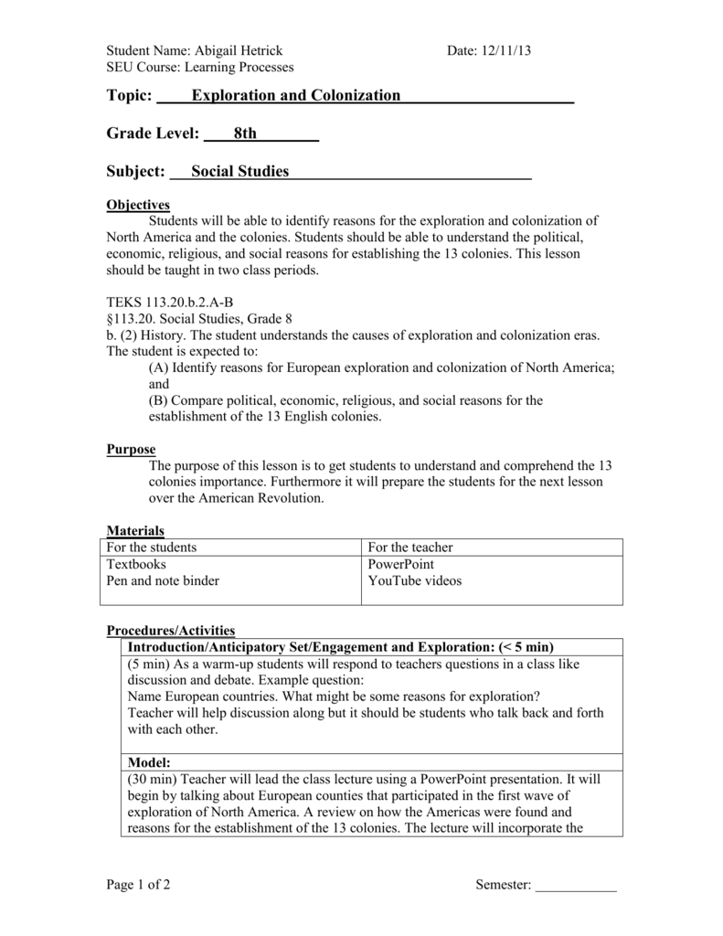 Seu Lesson Plan Template