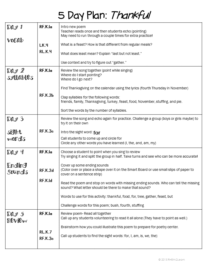 Shared Reading Poetry November In Kindergarten | Reading