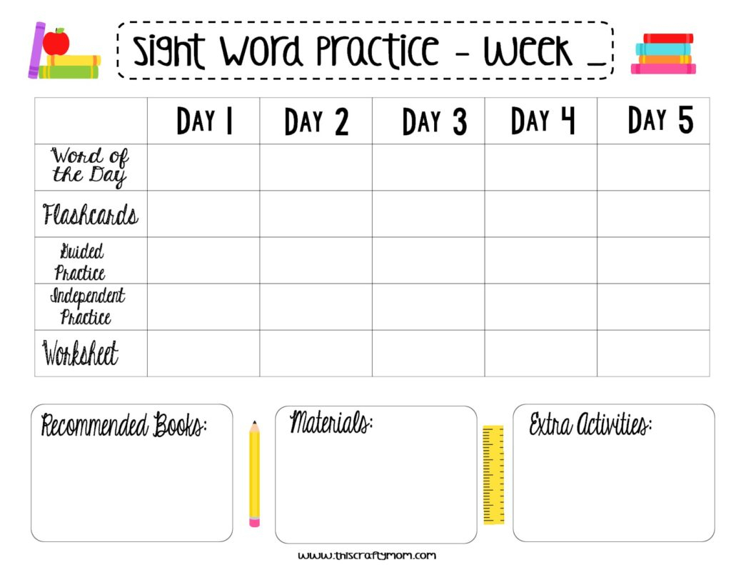 Sight Word Lesson Plans - Free Weekly Template - This Crafty Mom
