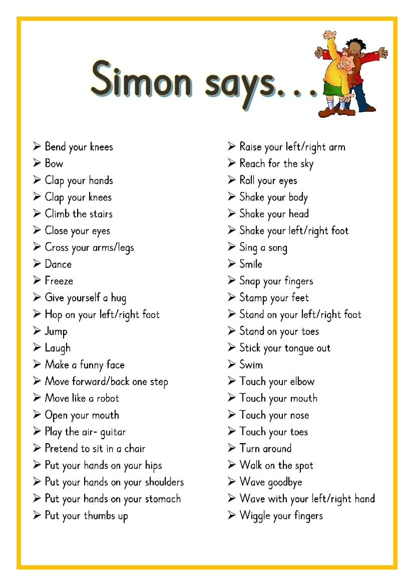 Simon Says.pdf - Onedrive | Preschool Songs, Preschool Games