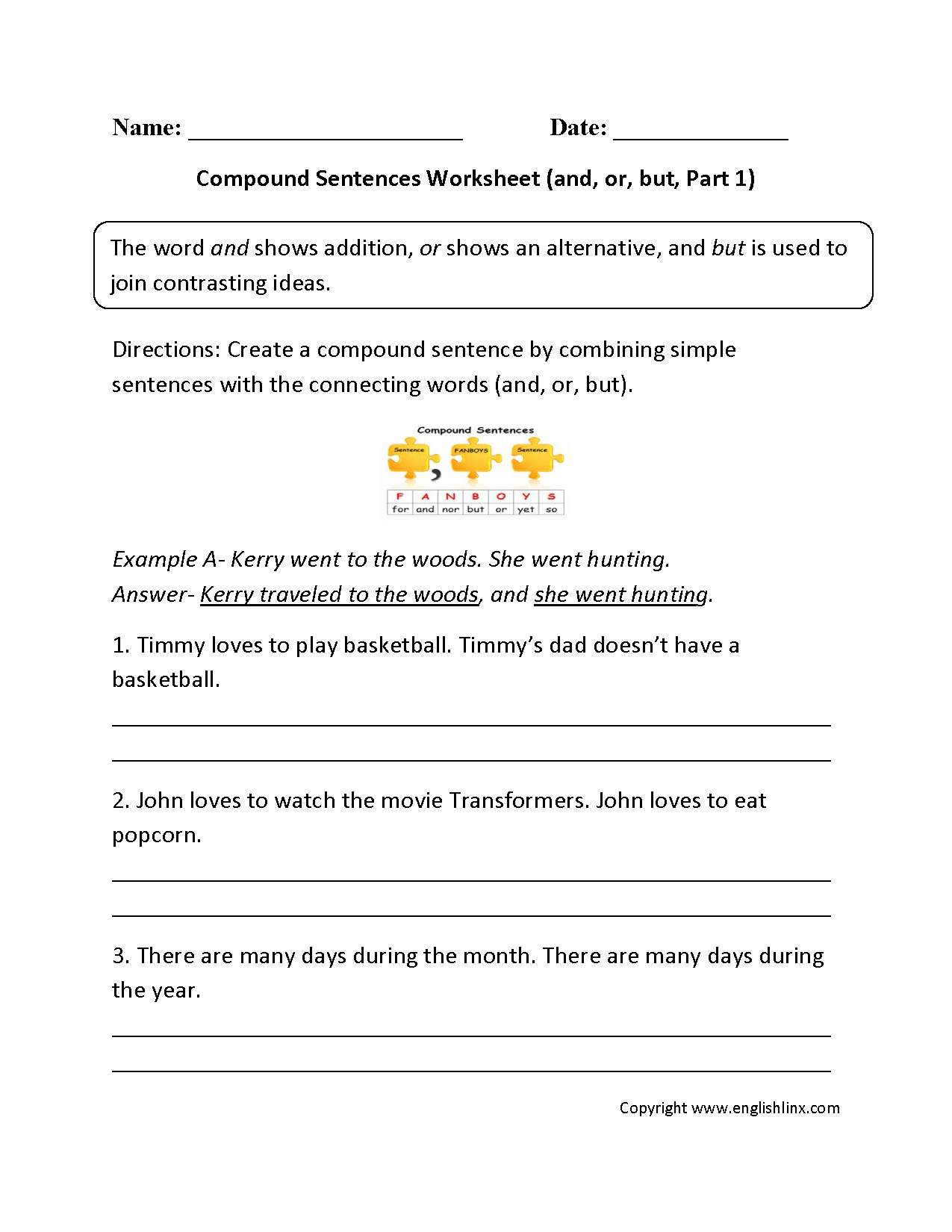 Simple And Pound Sentence Worksheet | Printable Worksheets